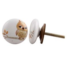 Owl Flat Ceramic Dresser Knob